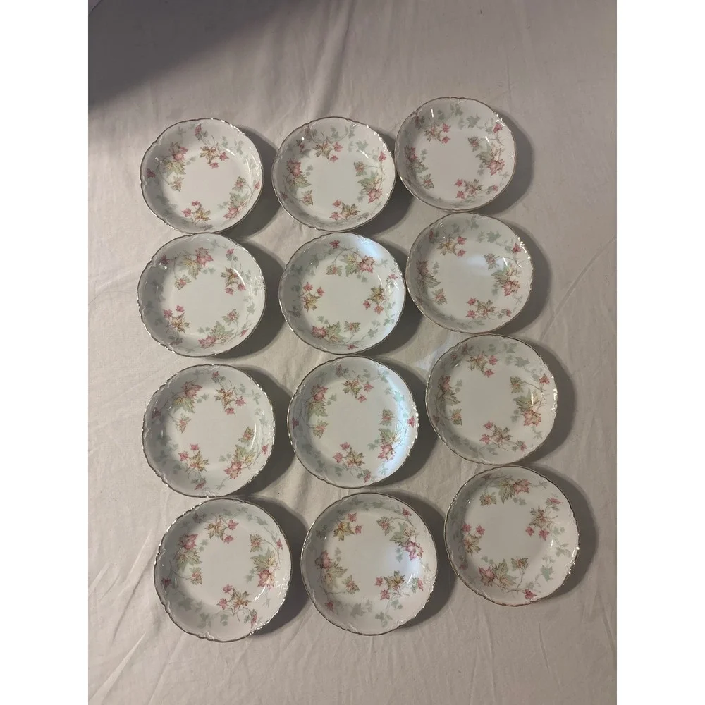 Hutschenreuther Selb Bavaria Berry Bowls Set 12 White Pink Green Gold Excellent